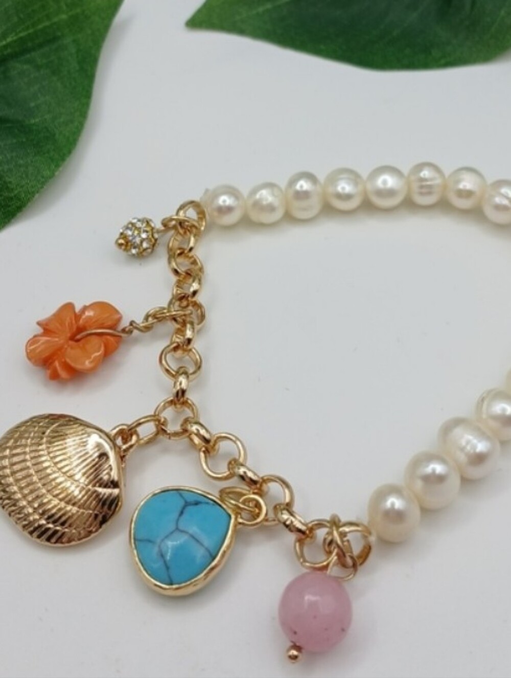 Tommy Bahama Bracelet Coastal Charms Pearl Stretchy NWOT
